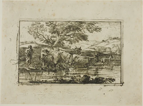 The Herd at the Watering Place by Claude Lorrain, print, 1635