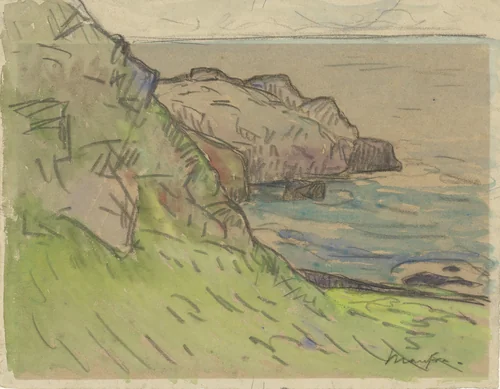 Côte rocheuse en Bretagne Bretonse kustlandschap by Maxime Maufra, drawing, 1871-1918