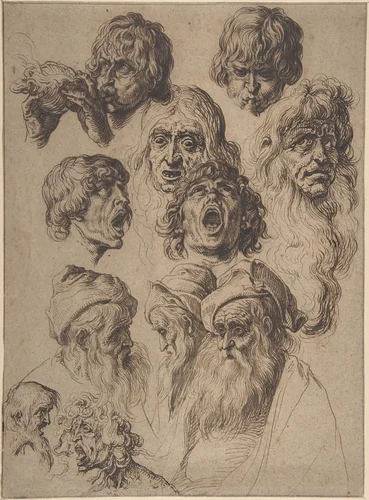 Study of Eleven Heads by Jacques de Gheyn II, drawing, 1575-1629