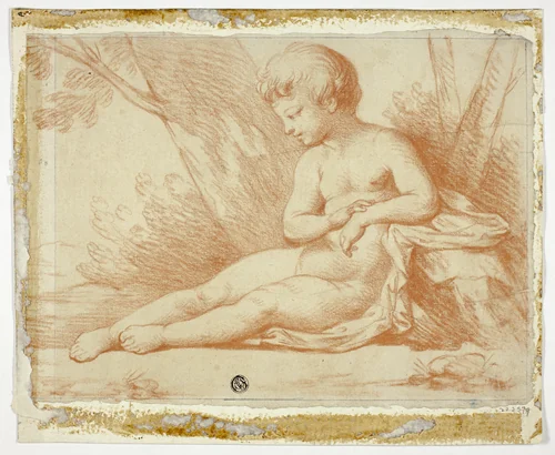 Nude Child Seated Under Trees by Edme Bouchardon, drawing, 1718-1762