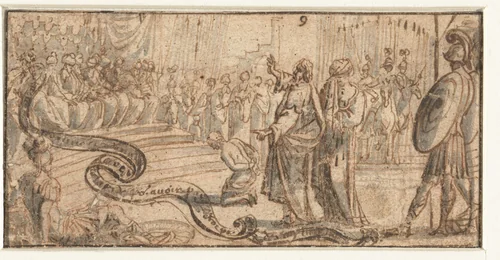 Veroordelingsscène by anonymous, drawing, 1600-1699