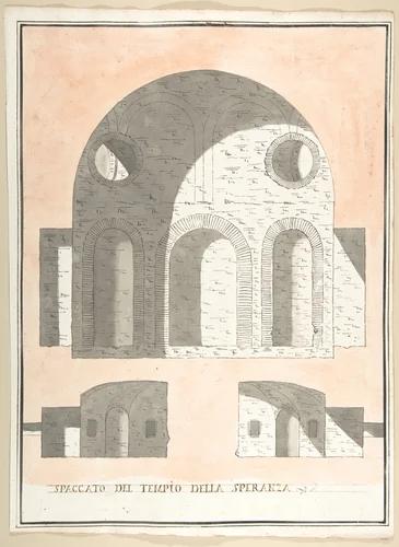 Three Sections of the Tempio della Speranza by Pietro Paolo Coccetti, drawing, 1710-1727