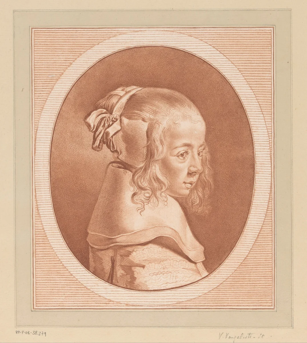 Portret van een onbekend meisje by Vincenzo Vangelisti, print, 1738-1798