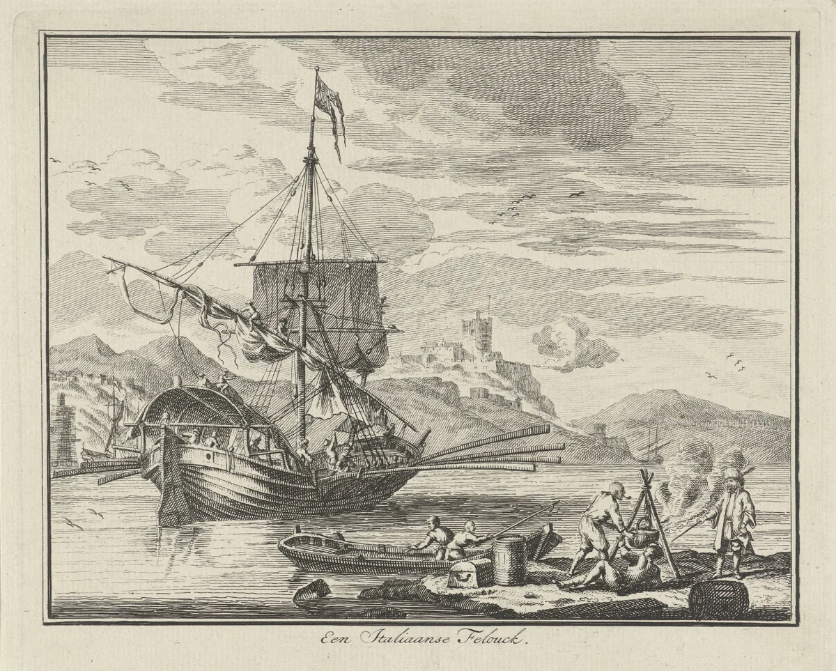 Feloek in een baai by Adolf van der Laan, print, 1694-1755