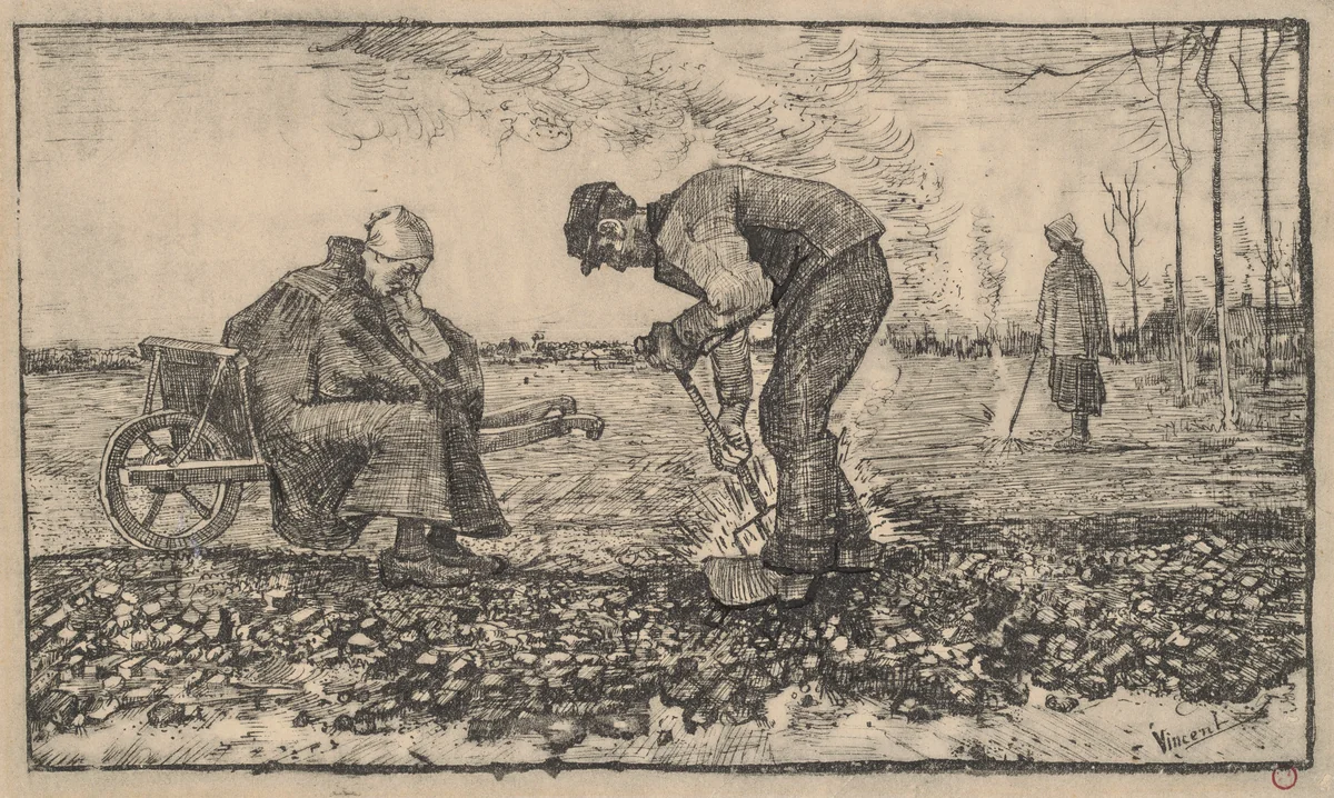Burning Weeds by Vincent van Gogh, print, 1883