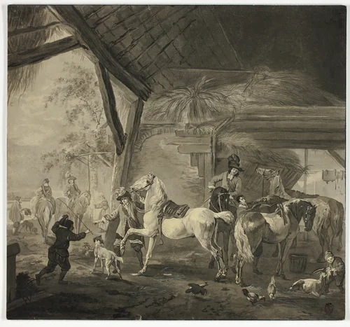 Interior of a Stable by Philips Wouwerman, drawing, 1639-1668