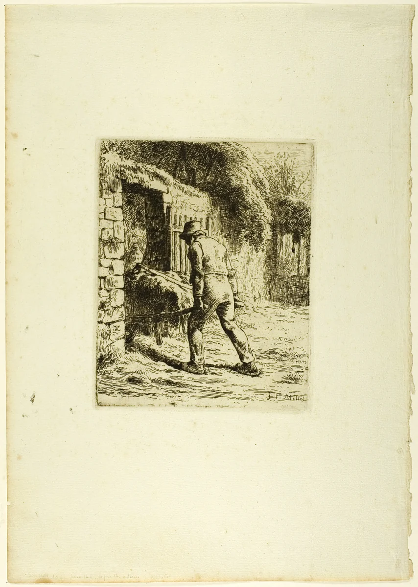 Peasant with a Wheelbarrow by Jean-François Millet, print, 1855