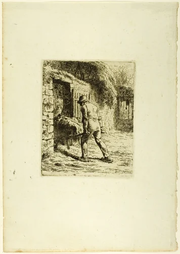 Peasant with a Wheelbarrow by Jean-François Millet, print, 1855