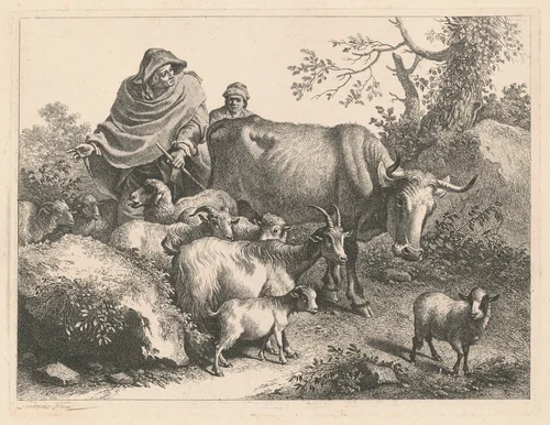 Shepherd Wearing a Cape Driving a Flock by Francesco Londonio, print, 1776