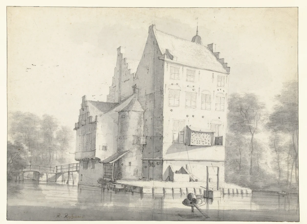 View of Kasteel Oudaan by Roelant Roghman, drawing, 1646-1647