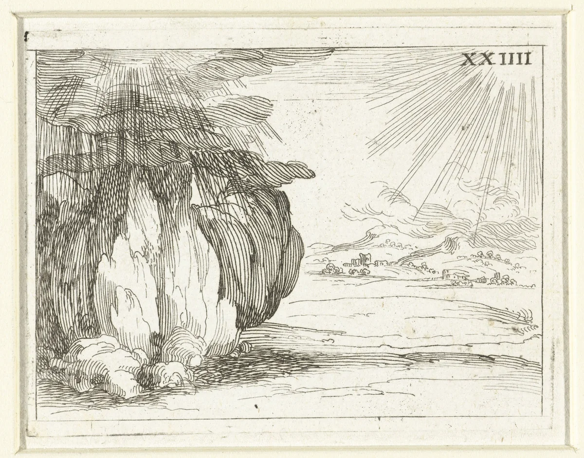 Zon en regen by Jacques Callot, print, 1625-1629