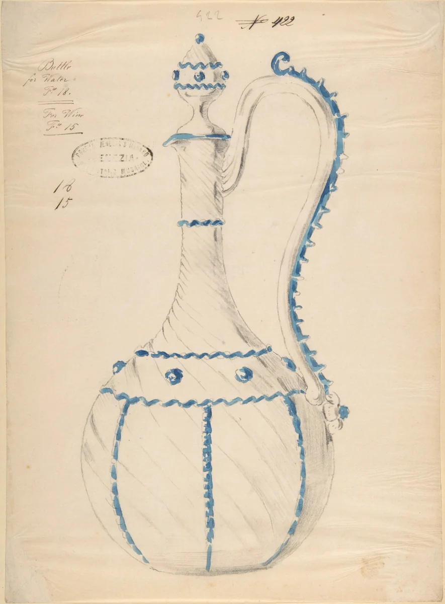 One of Twenty-Three Sheets of Drawings of Glassware (Mirrors, Chandeliers, Goblets, etc.) by Compagnia di Venezia e Murano, drawing, 1850-1880