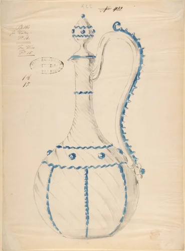 One of Twenty-Three Sheets of Drawings of Glassware (Mirrors, Chandeliers, Goblets, etc.) by Compagnia di Venezia e Murano, drawing, 1850-1880