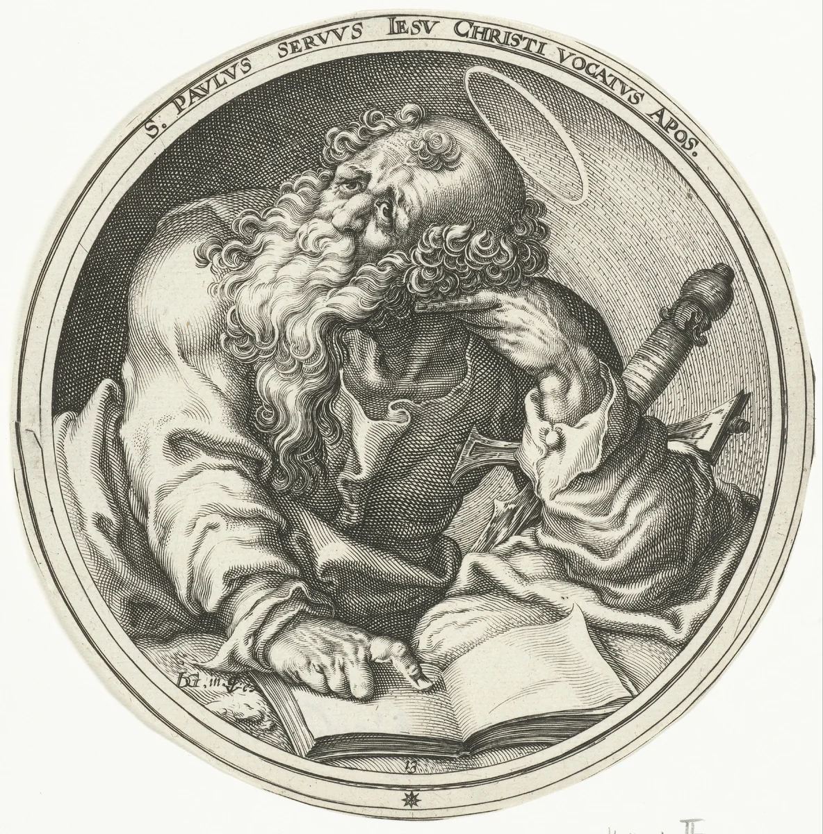H. Paulus lezend in een boek by Zacharias Dolendo, print, 1609-1652