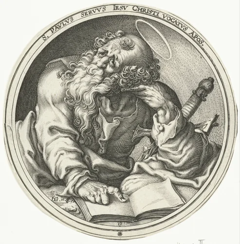 H. Paulus lezend in een boek by Zacharias Dolendo, print, 1609-1652