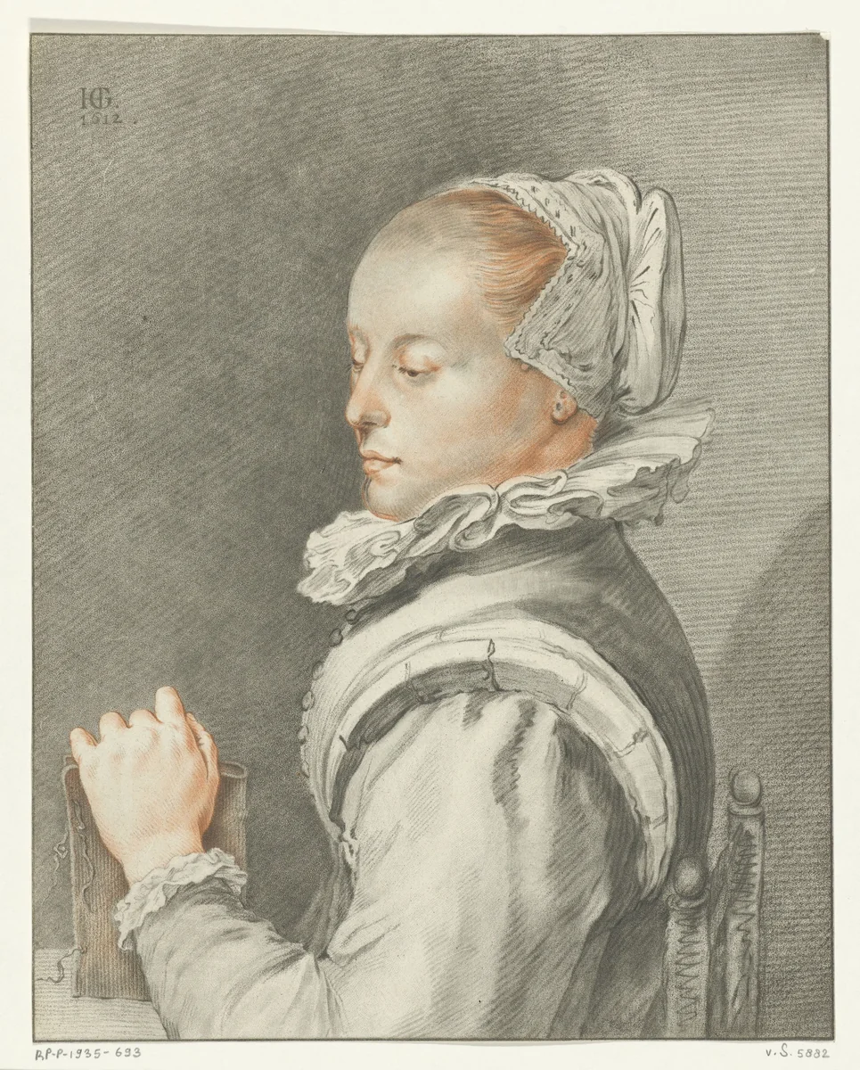 Portret van een jonge vrouw by Johannes Körnlein, print, 1770