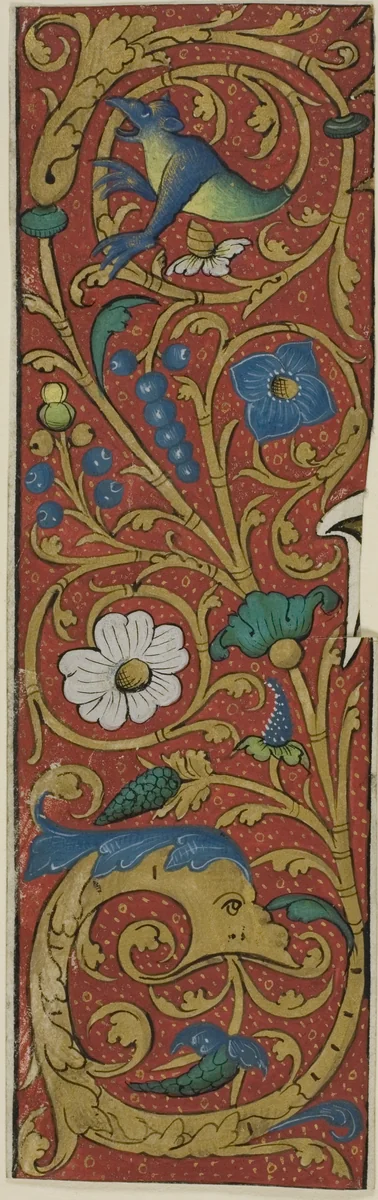 Illuminated Border with Grotesques and Flora from a Manuscript by French, painting, 1401-1530