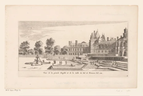 Gezicht op de kapel en de balzaal van Fontainebleau by anonymous, print, 1614-1677