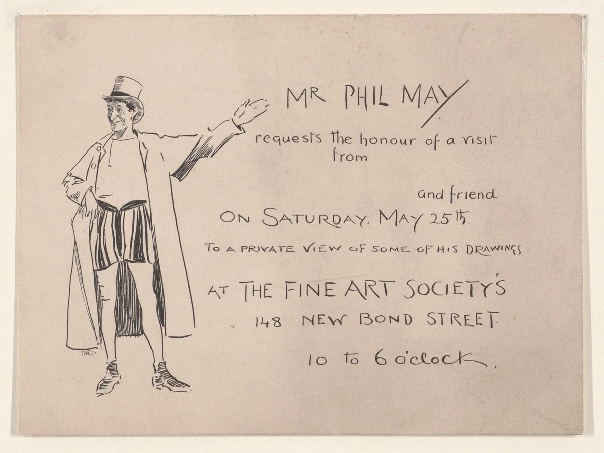 Invitation from Phil May to a Private View of his Drawings at the Fine Art Society, 148 New Bond Street by Phil May, print, 1895