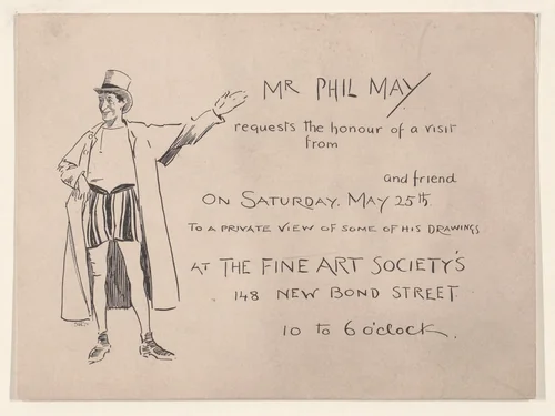 Invitation from Phil May to a Private View of his Drawings at the Fine Art Society, 148 New Bond Street by Phil May, print, 1895