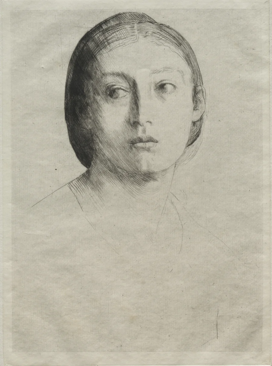 Head of a Young Girl by Alphonse Legros, print, 1875