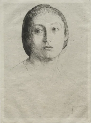 Head of a Young Girl by Alphonse Legros, print, 1875