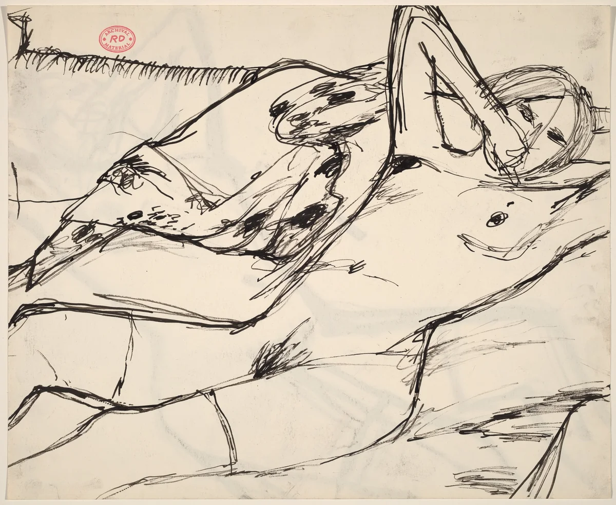 Untitled [reclining nude raising her left elbow] [recto] by Richard Diebenkorn, drawing, 1955-1967