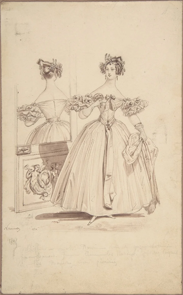 Costume Design by Pierre-Numa Bassaget, drawing, 1836-1837