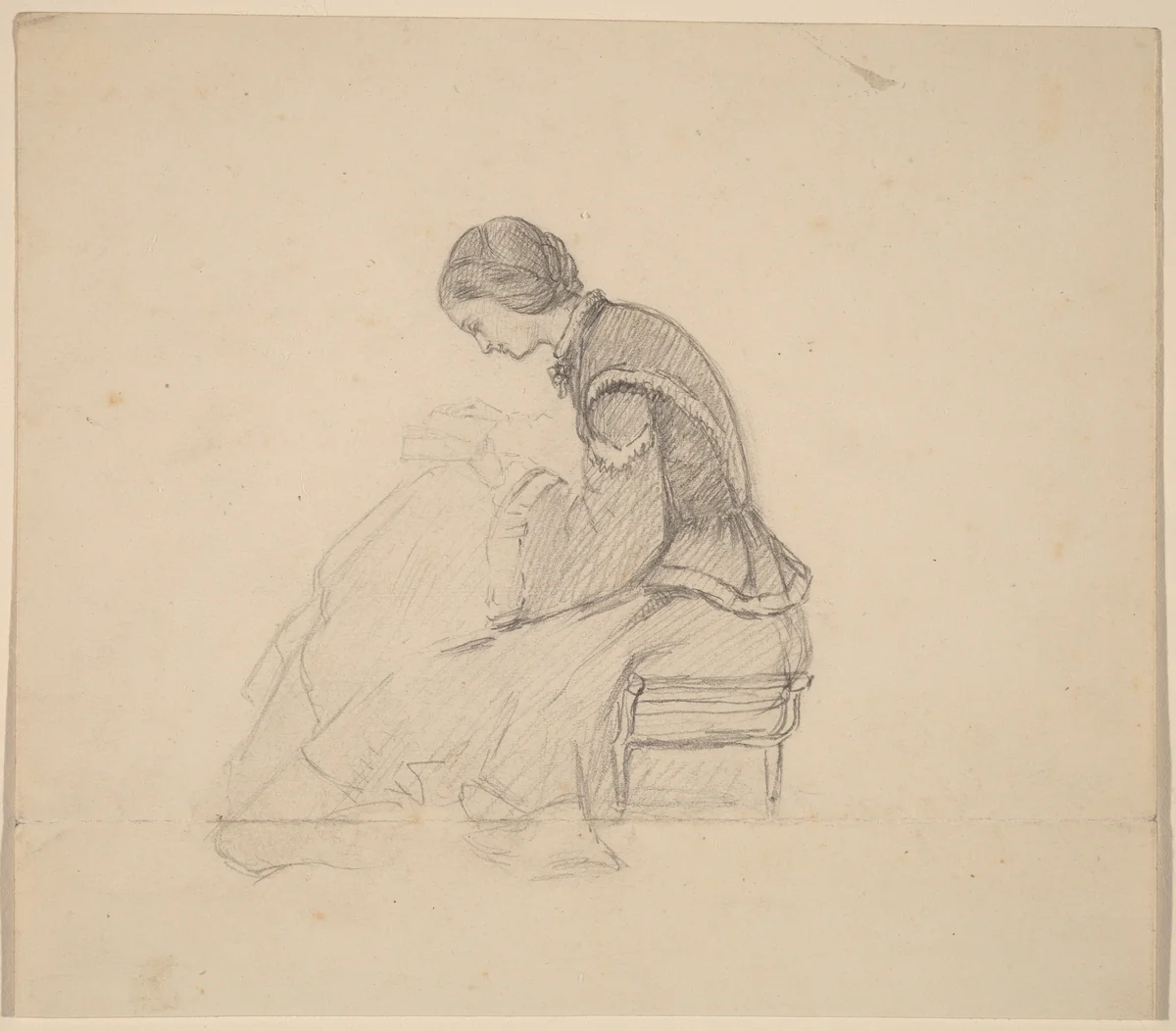 Study of a Girl Reading by Elihu Vedder, drawing, 1858