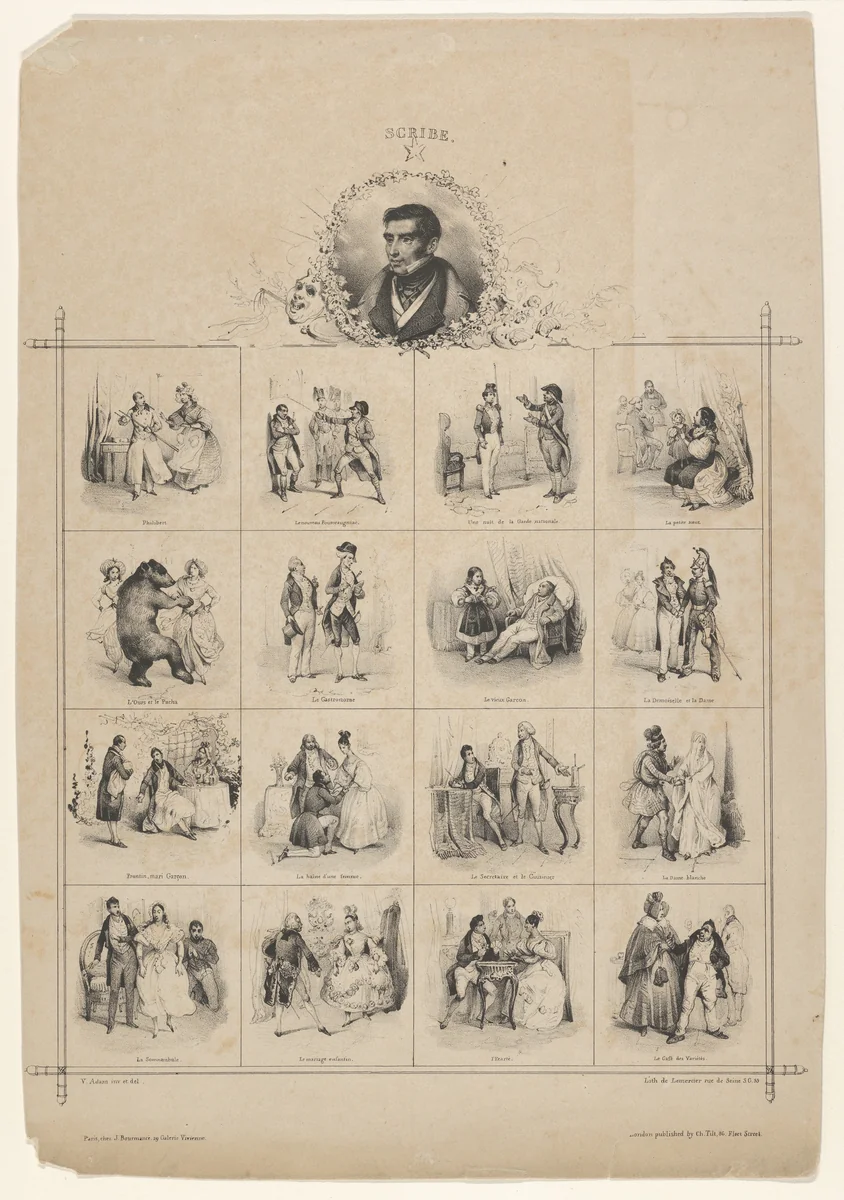 Augustin-Eugène Scribe with Characters by Victor Adam, print, 1820-1866