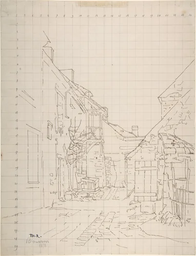 An Alleyway between Houses by Théodore Rousseau, drawing, 1858