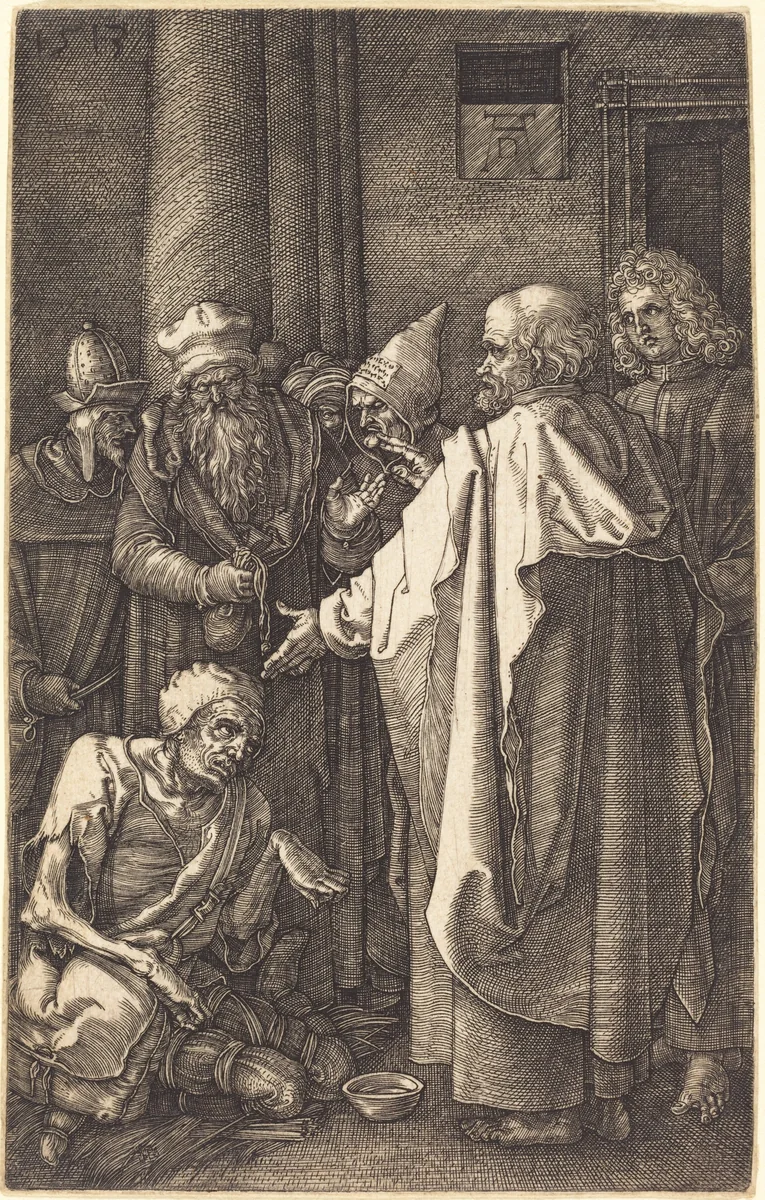 Saint Peter and Saint John Healing a Cripple at the Gate of the Temple by Albrecht Dürer, print, 1513
