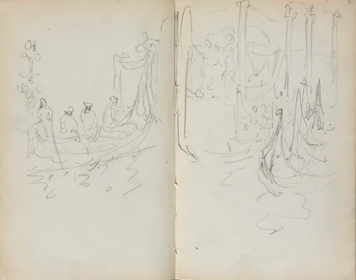 Italian Sketchbook: Venetian Harbor View (page 31 & 32) by Maurice Prendergast, book, 1898-1899