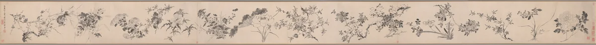 Flowers of the Four Seasons 四季花卉圖 by Chen Jiayan (陳嘉言), drawing, 1599