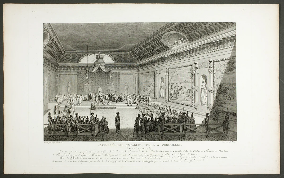 Assembly of Notable People, Held at Versailles, from the series Tableaux historiques de la Révolution française by Claude Niquet, print, 1798-1804