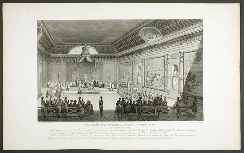 Assembly of Notable People, Held at Versailles, from the series Tableaux historiques de la Révolution française by Claude Niquet, print, 1798-1804