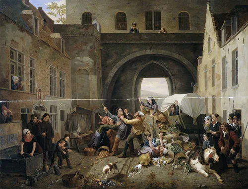 A Collision at the Porte de Hal, Brussels by Constantinus Fidelio Coene, painting, 1823