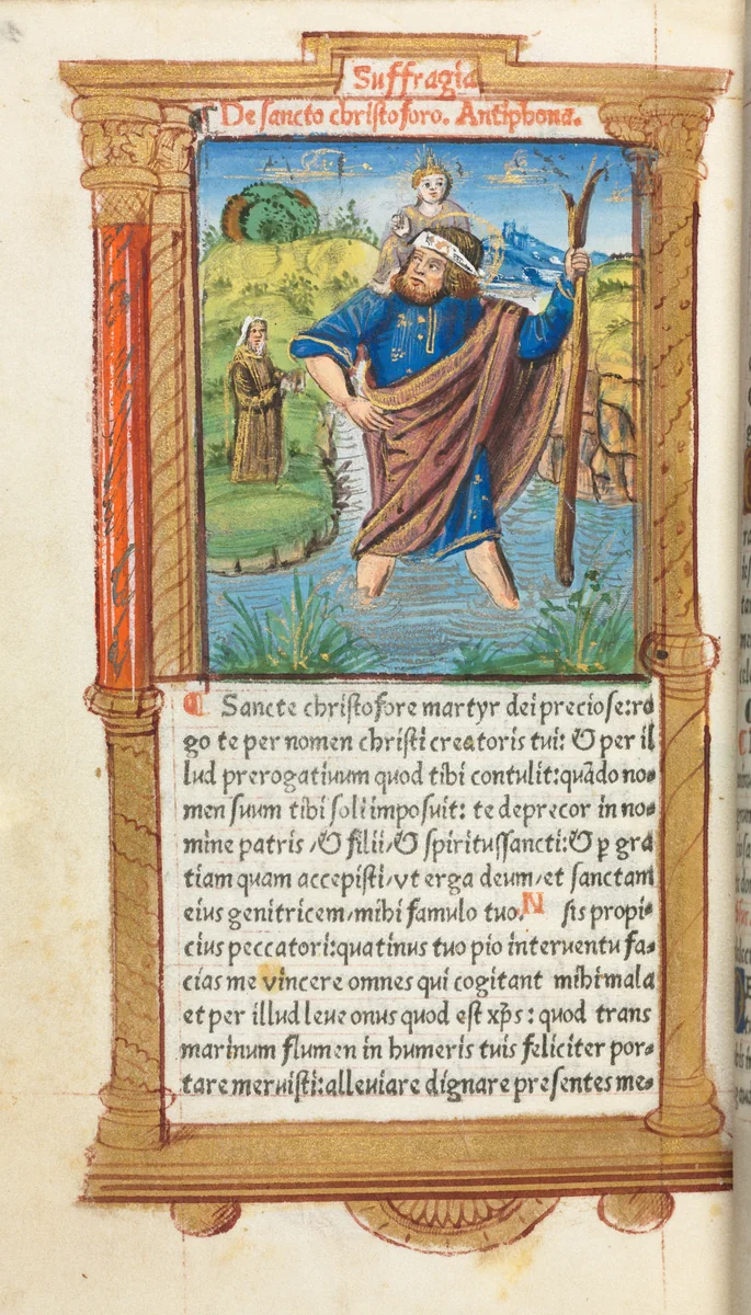 Printed Book of Hours (Use of Rome): fol. 101v, St. Christopher by Guillaume Le Rouge, book, 1510
