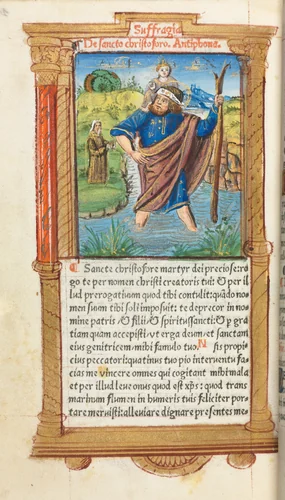 Printed Book of Hours (Use of Rome): fol. 101v, St. Christopher by Guillaume Le Rouge, book, 1510