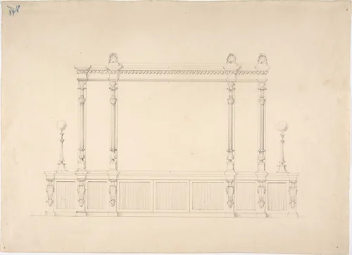 Design for a Very Large Cabinet, with Renaissance Ornament and Lamps by anonymous, drawing, 1800-1850