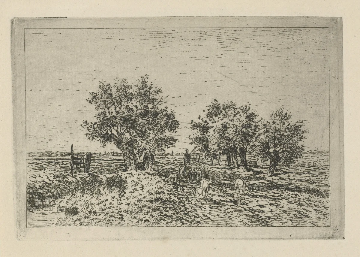Landschap met schaapherder by Jan van Lokhorst, print, 1847-1874