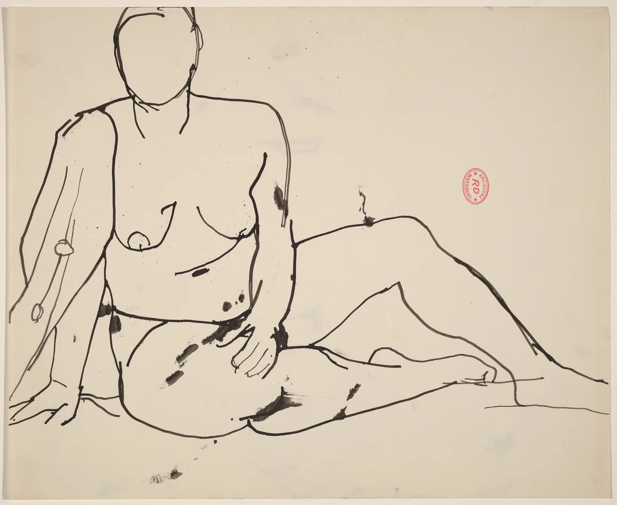 untitled [seated nude with her right shoulder draped] by Richard Diebenkorn, drawing, 1955-1967
