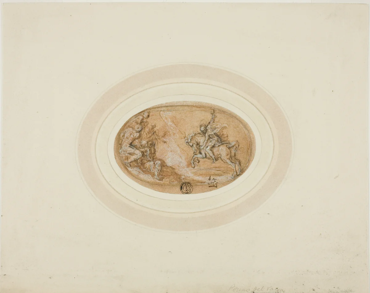 Marcus Curtius Leaping into the Abyss by Francesco de'Rossi, drawing, 1555-1563