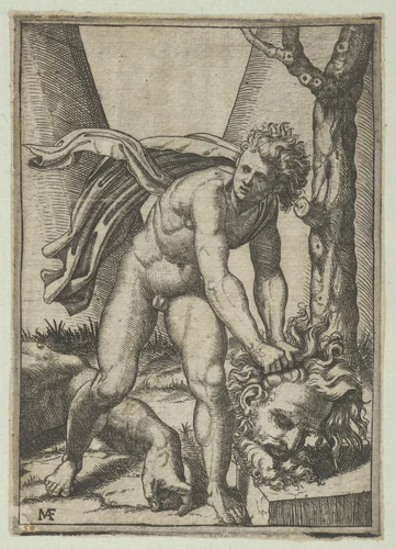 David with the head of Goliath by Marcantonio Raimondi, print, 1510-1521
