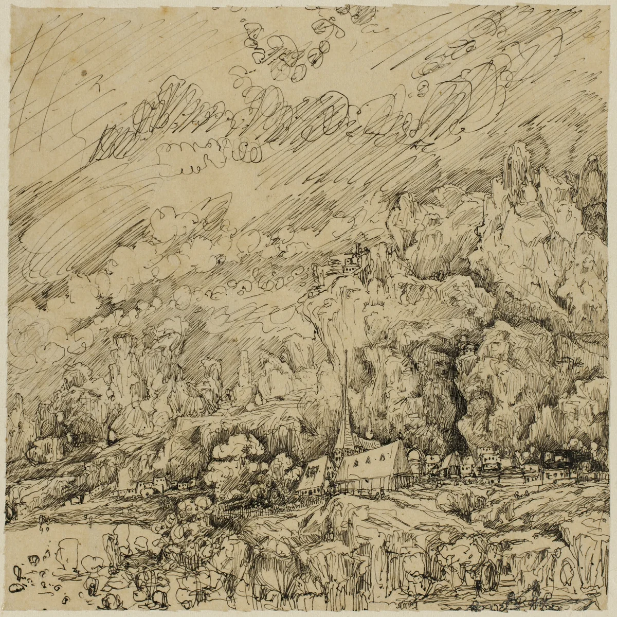 Landscape with an Old Church by Rodolphe Bresdin, drawing, 1845-1885