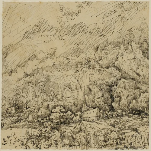 Landscape with an Old Church by Rodolphe Bresdin, drawing, 1845-1885