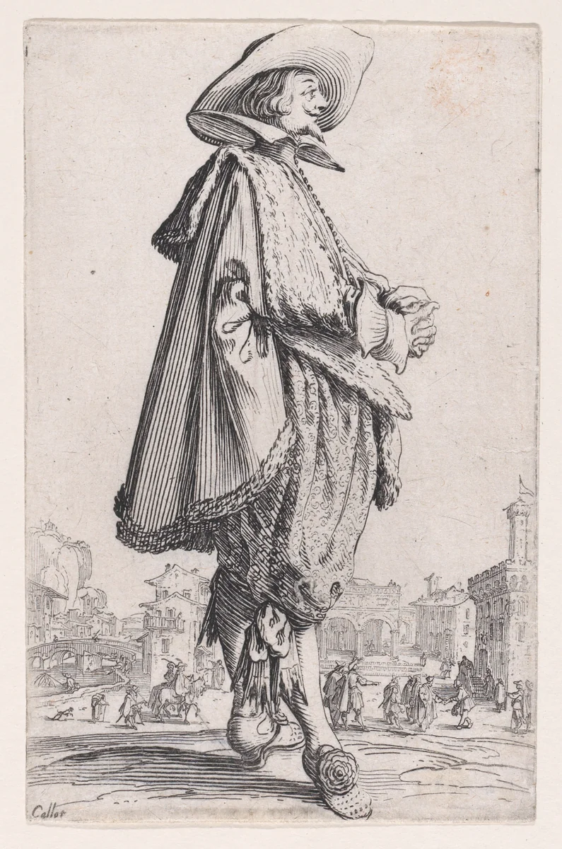 Le Gentilhomme aux Mains Jointes (The Gentleman with his Hands Joined), from "La Noblesse" (The Nobility) by Jacques Callot, print, 1618-1628