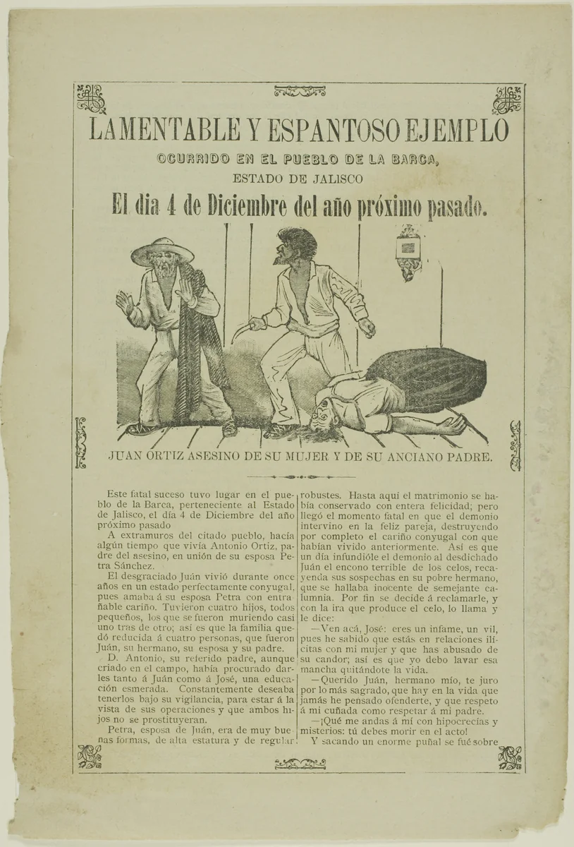 Lamentable and Frightening Example that Happened in the Town of Barca by José Guadalupe Posada, print, 1890-1913