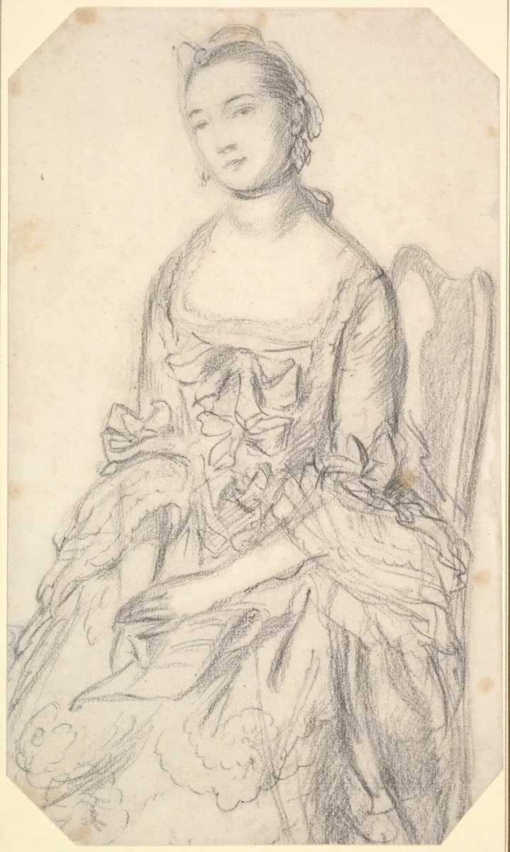 Portrait of a young woman seated by Thomas Gainsborough, drawing, 1755-1765