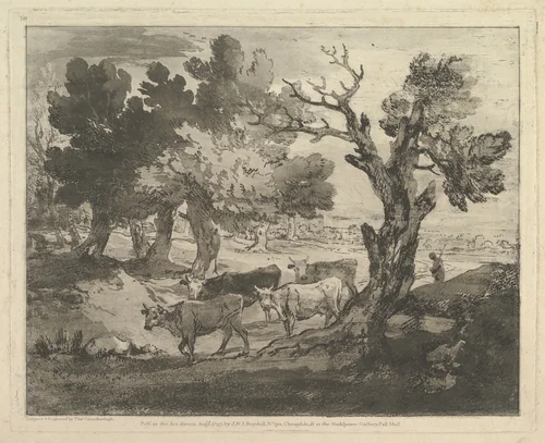 Wooded Landscape with Herdsmen and Cows by Thomas Gainsborough, print, 1797